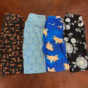 LuLaRoe 4 pack Buttery Soft Leggings NEW Size OS — EXCITING colors PIGS BEARS